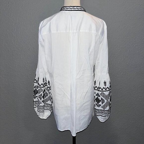 CHICO'S White Tunic with Black Embroidery & Beading - Johnny Was Style -EUC  10 - Picture 4 of 12